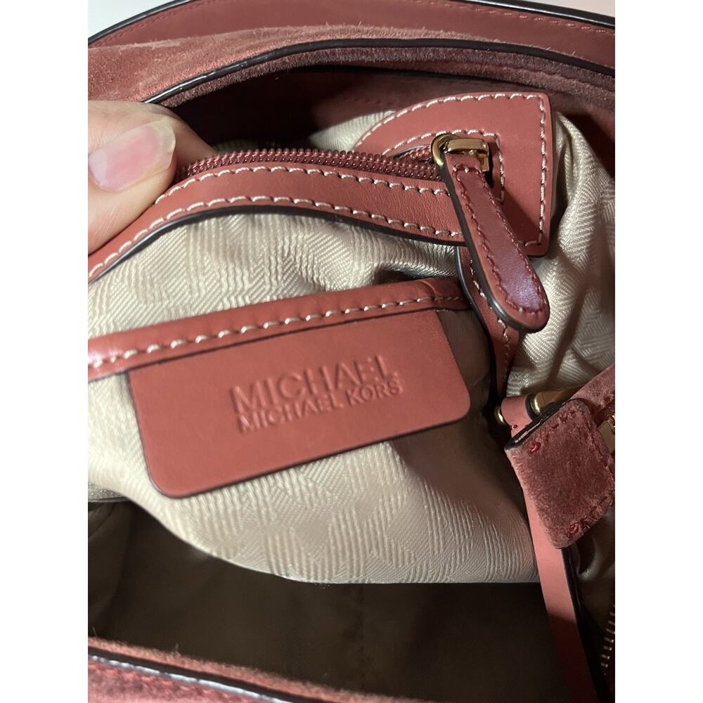 Michael Kors Brown Suede Hobo Bag Rust Color Gold Hardware Whipstitch Boho Large - Picture 11 of 13